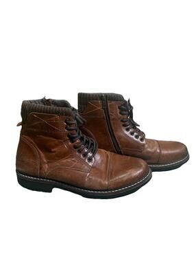 Crevo Camden Men Chestnut Leather Side Zip Work Casual Ankle Boots Cap Toe Sz 11